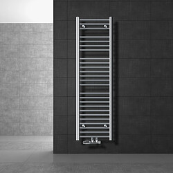 LuxeBath Radiateur de salle de bain Sahara 400x1500 mm, chrome, courbé, raccord central y compris garniture de raccordement avec thermostat forme d'angle raccord mural