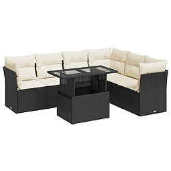 vidaXL Salon de jardin 7 pcs avec coussins noir résine tressée