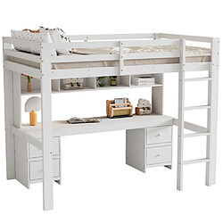 ComfortXL Lit Pour Enfant 90*200cm : Lit Mezzanine, Lit D'enfant, Bureau En Dessous, Blanc