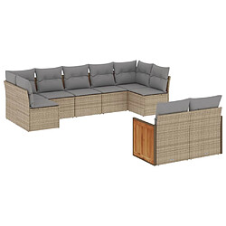 vidaXL Salon de jardin avec coussins 9 pcs beige résine tressée