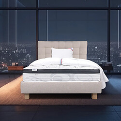 LUXURY LITERIE Ensemble matelas Sleeplux 90x190 cm + sommier beige ep20cm + oreiller + couette + Tête de Lit