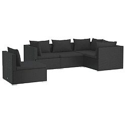 vidaXL Salon de jardin 5 pcs avec coussins Résine tressée Noir