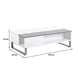 SELSEY Table basse - KOSTRENA - 110x60 cm - blanc / béton pas cher