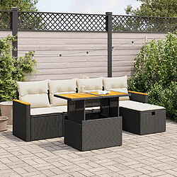 vidaXL Salon de jardin 6 pcs avec coussins noir résine tressée