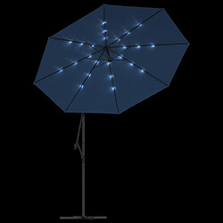 Avis Helloshop26 Parasol mobilier de jardin déporté à led et mât en acier 300 cm azuré 02_0008577