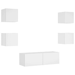 Avis Maison Chic Lot de 5 Meuble TV muraux, Banc TV avec lumières LED pour salon, Meuble de rangement blanc -GKD47511