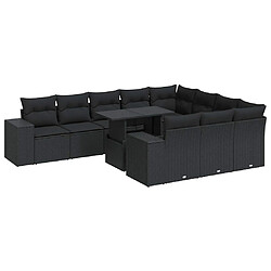 vidaXL Salon de jardin 11 pcs avec coussins noir résine tressée