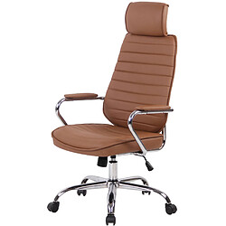 Decoshop26 Fauteuil de bureau hauteur réglable pivotant mécanisme de bascule PVC marron clair et métal chromé 10_0002614