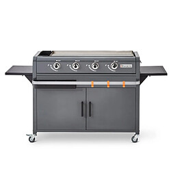 Plancha Lola à gaz sur chariot équipé Gun Metal - BRASERO - 4 brûleurs - Surface de cuisson 88 x 35,5 cm