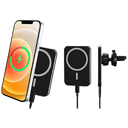 Chrono Chargeur sans fil magnétique puissant pour voiture - Support magnétique pour évent de voiture/support compatible avec iPhone 12/12Pro/Mini/12 Pro Max, accessoires pour étui Mag-Safe Support pour téléphone magnétique Support de charge rapide Qi 15W (Noir)