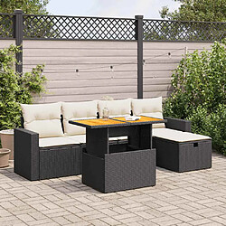 vidaXL Salon de jardin 6 pcs avec coussins noir résine tressée acacia