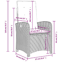 vidaXL Chaises inclinables jardin lot de 2 et coussins résine tressée pas cher