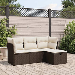 vidaXL Salon de jardin 4 pcs avec coussins marron résine tressée