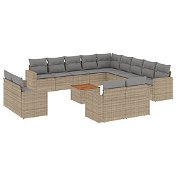 vidaXL Salon de jardin et coussins 14 pcs mélange beige résine tressée