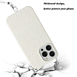 Coque en TPU + paille de blé entièrement biodégradable, texture naturelle, anti-chocs avec sangle pour votre iPhone 14 Pro Max - blanc