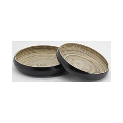 Aubry Gaspard Plateaux ronds en bambou naturel et noir (lot de 2).