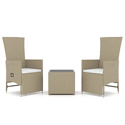 vidaXL Ensemble de salon de jardin 3 pcs beige poly rotin et acier