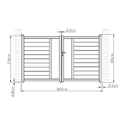 Vente-Unique Portail battant aluminium semi plein à motifs L305 x H181 cm anthracite GREGOR pas cher