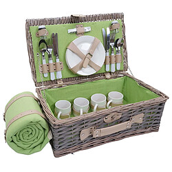 Decoshop26 Panier pique-nique pour 4 personnes panier en osier acier inoxydable porcelaine gris-vert DIV04030