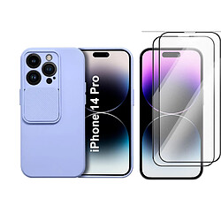 Coque Cam Slide couleur Lavande + 2 Verres Trempes Pour iPhone 14 Pro Little Boutik©