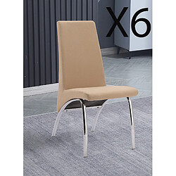 Pegane Lot de 6 chaises de salle à manger en tissu jarama coloris beige avec pieds coloris chromé - Longueur 44 x profondeur 61 x hauteur 95 cm