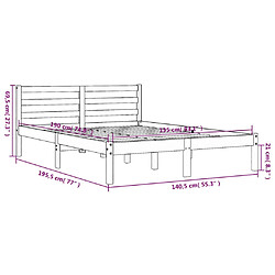 Vidaxl Cadre de lit cire marron 135x190 cm bois de pin massif pas cher