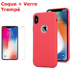 Little Boutik Coque Souple Silicone Pour iPhone X (10) / Xs (10s) Rouge + Verre Trempé Anti chocs et Rayures Vitre de Protection