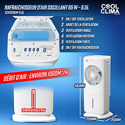 Acheter Rafraichisseur d air oscillant 65 W - 5.5L - Ventilateur - Humidificateur - Cool Clima