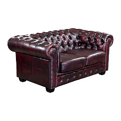 Avis Vente-Unique Canapé chesterfield 2 places BRENTON 100% cuir de buffle - Bordeaux