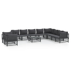 vidaXL Salon de jardin avec coussins 11 pcs anthracite acier