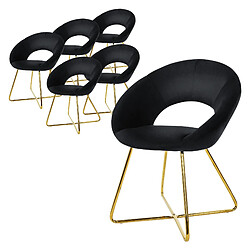 ML-Design Lot de 6 chaises de salle à manger noir en velours dossier demi-coque pied doré