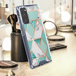 Avizar Coque Marbre Samsung Galaxy S20 FE Hybride Coins Renforcés turquoise et blanc pas cher