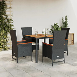 vidaXL Ensemble à manger de jardin coussins 5pcs Noir Résine tressée