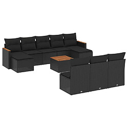 vidaXL Salon de jardin 11 pcs avec coussins noir résine tressée