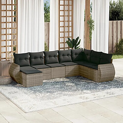 Maison Chic Salon de jardin 8 pcs avec coussins | Ensemble de Table et chaises | Mobilier d'Extérieur gris résine tressée -GKD89125