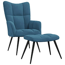 vidaXL Chaise de relaxation avec tabouret Bleu Velours