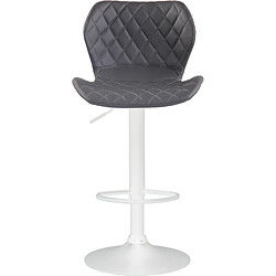 Decoshop26 Tabouret de bar x1 avec coutures décoratives en forme de losanges en PVC gris et métal blanc 10_0004652