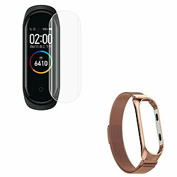 PHONECARE Kit Bracelet Milanese Loop Fermoir Magnétique + Film Protectora D'écran Gel Full Cover pour Xiaomi Mi Band 7 - Or Rose