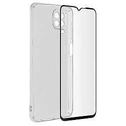 Avizar Coque Samsung Galaxy A12 Souple et Film Verre Trempé 9H Transparent noir