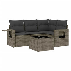 vidaXL Salon de jardin 5 pcs avec coussins gris résine tressée