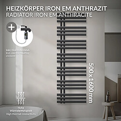 LuxeBath Radiateur de salle de bain acier anthracite 50x160cm avec élément chauffant 900W