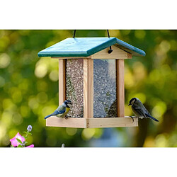 dobar Mangeoire à oiseaux avec silo bois naturel et vert