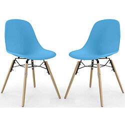 ICONIK INTERIOR Chaise de Salle à Manger - Design Scandinave - Pieds en Bois - Lot de 2 - Skögur Bleu