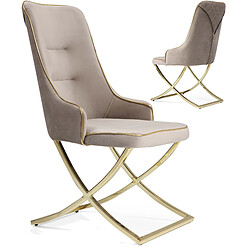 Vivenla Lot de 2 chaises de salle à manger design en velours coloris beige avec piètement en acier doré collection ADORE L. 40 x P. 56 x H. 93 cm