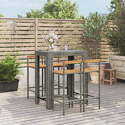 vidaXL Ensemble de bar jardin 5 pcs gris poly rotin/bois massif acacia