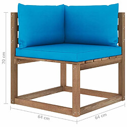 vidaXL Canapé d'angle palette de jardin avec coussins bleu clair pas cher