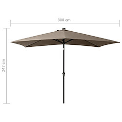 vidaXL Parasol de jardin avec LED et mât en acier taupe 2x3 m pas cher