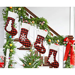 C226 4PCS Décorations de Noël Noir Plaid Noir Plaid Christmas Sac-cadeau Sac Candy Sac de bonbons Big Stocking Cheminée Pendentif