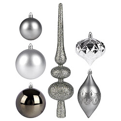 Acheter Un ensemble de boules de Noël avec une pointe / des boules en argent incassables 19 pcs.