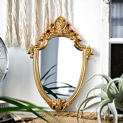 Universal 1pic miroir décoratif en résine en relief miroir mural rétro décoration de salle de bains miroir de maquillage en forme de bouclier d'or décoration de la maison | miroir de bain pas cher